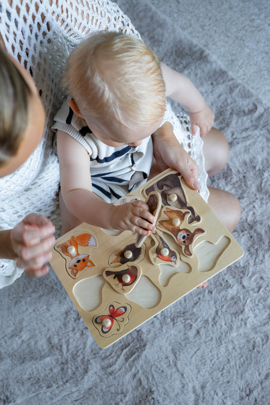 Holzpuzzle mit Griffen Montessori Spielzeug für Babys 9–12 Monate